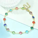304 Stainless Steel Flat Round Acrylic Rhinestone Cup Chain Anklets for Women