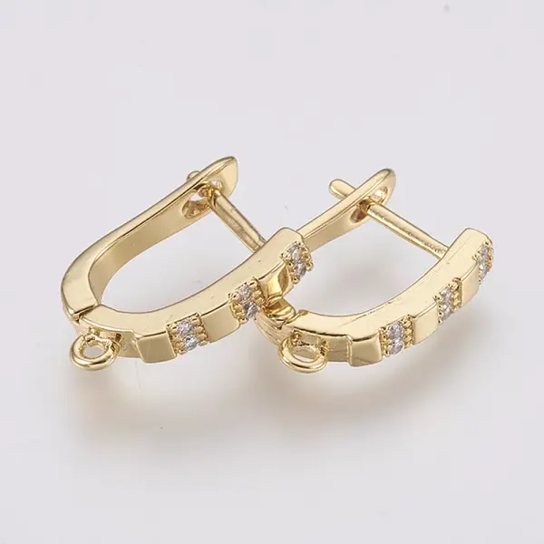 Brass Micro Pave Cubic Zirconia Hoop Earring Findings with Latch Back Closure