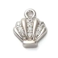 925 Sterling Silver Micro Pave Clear Cubic Zirconia Shell Shaped Charms