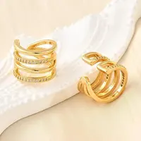 Brass Micro Pave Clear Cubic Zirconia Cuff Earrings