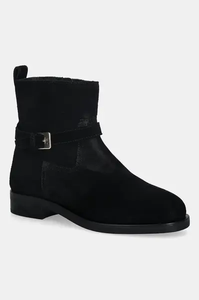 Semišové boty Tommy Hilfiger TH BUCKLE RIDING SUEDE BOOTIE