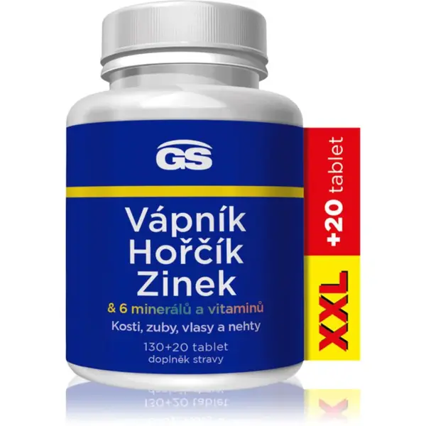 GS Vápník, Hořčík, Zinek tablety pro podporu imunitního systému, krásné vlasy, nehty, pleť a normální stav zubů 150 tbl