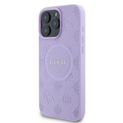 Zadní kryt Guess Saffiano Peony Stamp MagSafe pro Apple iPhone 16 Pro, fialová