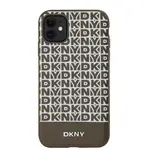 Zadní kryt DKNY PU Leather Repeat Pattern Bottom Stripe MagSafe pro Apple iPhone 11, hnědá