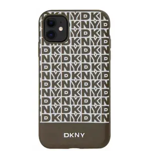 Zadní kryt DKNY PU Leather Repeat Pattern Bottom Stripe MagSafe pro Apple iPhone 11, hnědá