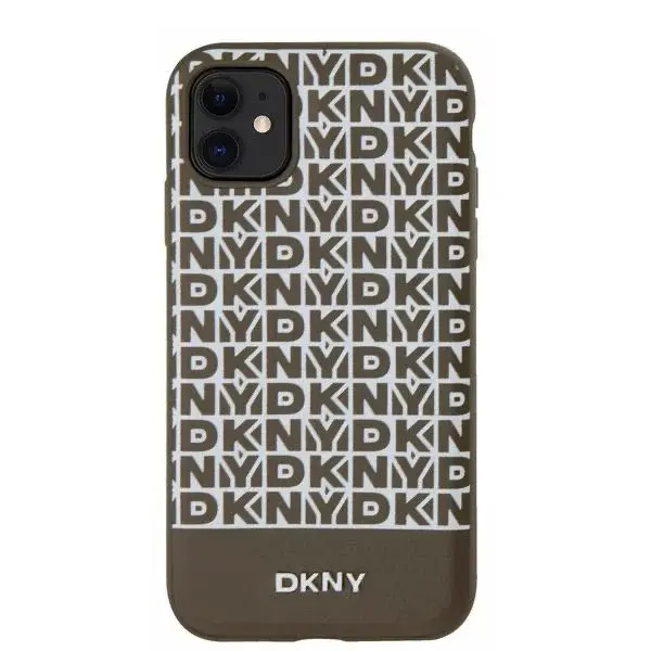Zadní kryt DKNY PU Leather Repeat Pattern Bottom Stripe MagSafe pro Apple iPhone 11, hnědá