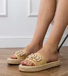 Gemre Beige espadrille mules with golden crystals Luas