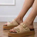 Gemre Beige-silver sandals with buckles on straps Orinos