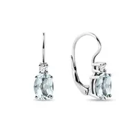 Oválne náušnice z bieleho zlata s akvamarínmi a diamantmi KLENOTA