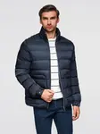Ombre Men's quilted jacket with sheen and stand-up collar - dark blue