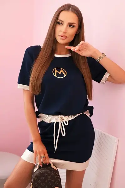 Kesi Włoski Dámská souprava z viskózy s krátkým rukávem a sukýnkou námořnická modř