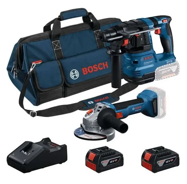 Bosch - 18V AKU sada vrtacího kladiva GBH 185-LI a úhlové brusky GWS 18V-8 125 mm, 2x aku 4,0 Ah Li-Ion, nabíječka 0615V0003C