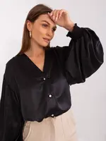 Černá saténová halenka s balonovými rukávy