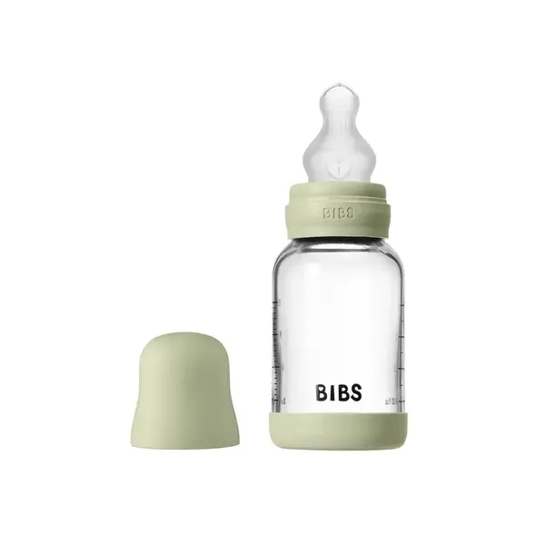 BIBS antikoliková sklenená fľaša so silikónovým cumlíkom 120ml - Sage