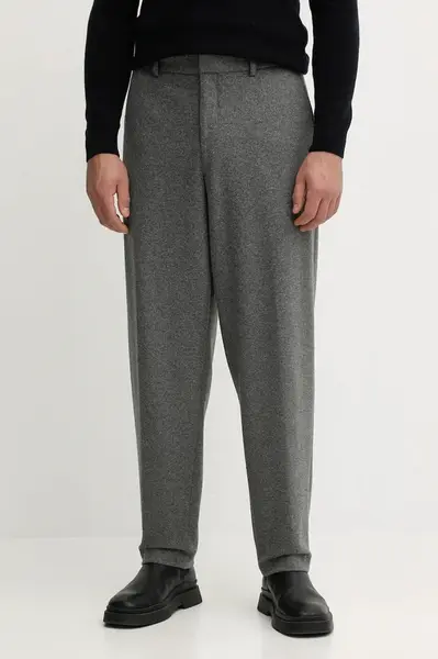 Kalhoty s příměsí vlny BOSS P-Phil-J-CW-WG-254 pánské, šedá barva, 50551541