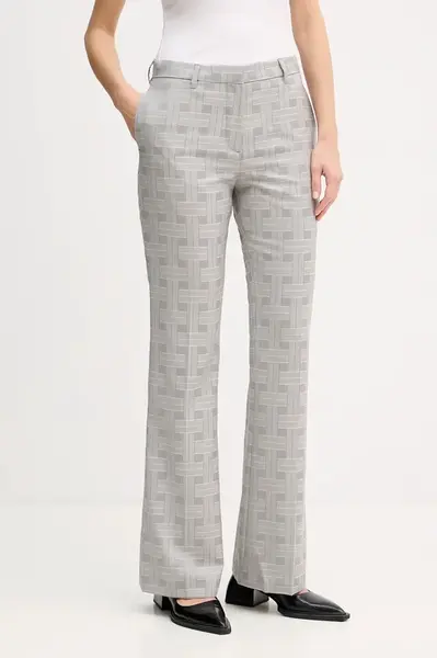 Vlněné kalhoty Kenzo dámské, šedá barva, zvony, high waist, FF52PA1019JW.93