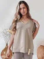 Bluzka damska oversize SHINE LOVE mokka Dstreet