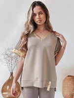 Bluzka damska oversize SHINE LOVE mokka Dstreet