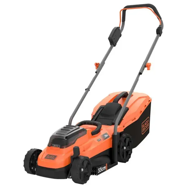 BLACK+DECKER Zahradní technika - 18V AKU sekačka na trávu, záběr 33 cm, 2x aku 2,5 Ah Li-Ion, nabíječka BCMW3318L2-QW