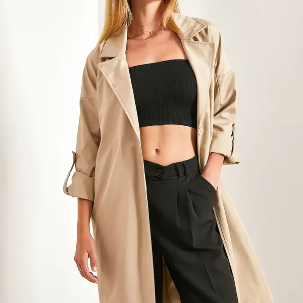 Dámsky trenčkot Bianco Lucci s preloženými rukávmi a opaskom