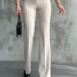 80272 Dewbery High Waist Slim Fit Wide Leg Pants-CREAM