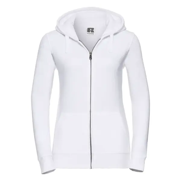 White women's sweatshirt with hood and zipper Authentic Russell