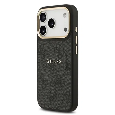 Zadní kryt Guess PU Leather 4G Gold Frame MagSafe Apple pro iPhone 17 Pro, černá