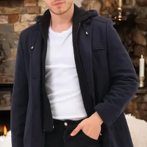 PLT8371 DEWBRRY MEN'S COAT-LIGHT DIAGONAL NAVY BLUE