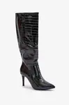 Stiletto heel Cossacks with black embossing Reanwenna