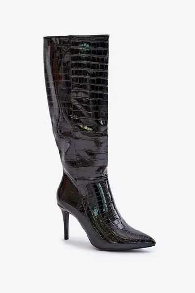 Stiletto heel Cossacks with black embossing Reanwenna