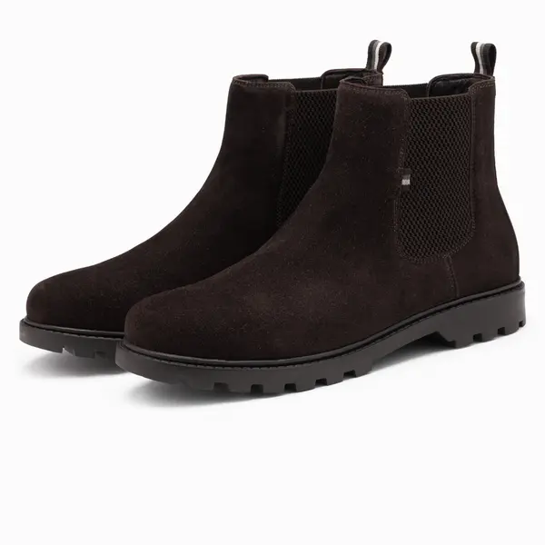 Ombre Men's suede slip-on shoes with high upper - dark brown