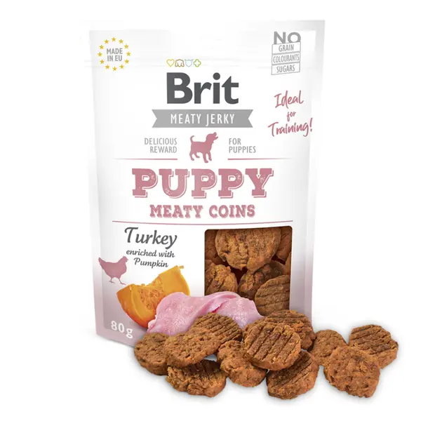 BRIT Jerky Puppy Turkey Meaty Coins pamlsky pro štěňata 80 g
