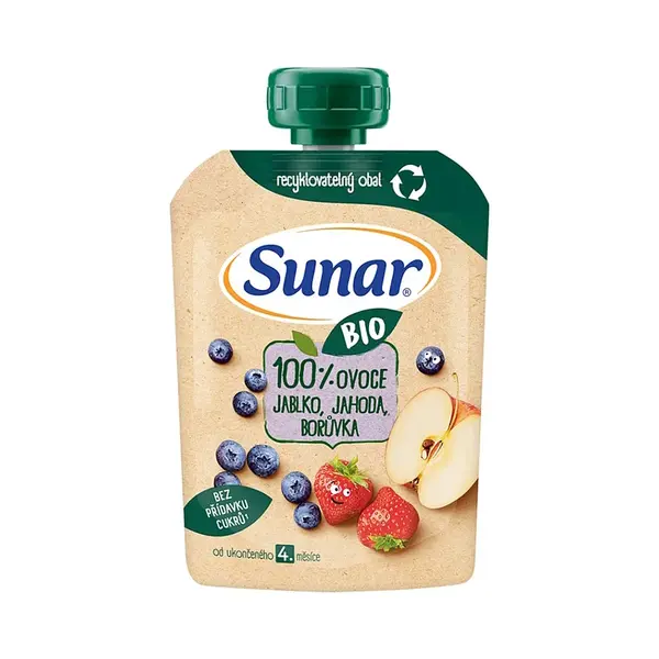 SUNAR Ovocná kapsička jablko, jahoda, borůvka 4m+ BIO 100 g