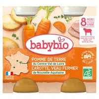 BABYBIO Brambory s mrkví, rajčaty a telecím masem 2x200 g