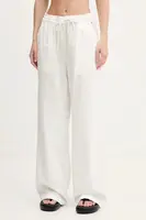 Nohavice s prímesou ľanu Tommy Jeans béžová farba, široké, vysoký pás, DW0DW20352