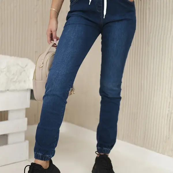 Happy Socks Kalhoty z tmavého denimu s žebrovaným lemem