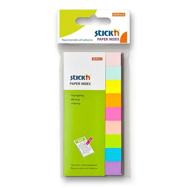 Samolepicí záložky Hopax Stick’n Notes - 50 x 12 mm, 9 x 50 listů