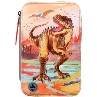 Penál s výbavou Dino World, Hnědý T-Rex, třípatrový, se světelným efektem