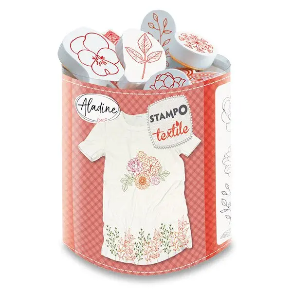 Razítka Aladine Stampo Textile - Květiny a věnečky, 19 ks