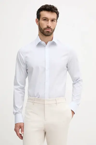 Košile Calvin Klein pánská, modrá barva, slim, s klasickým límcem, LV019EU031