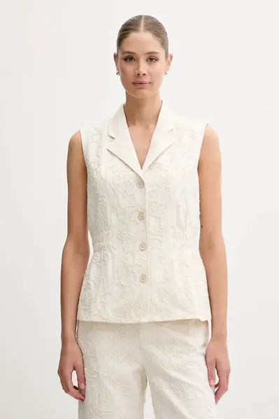 Bavlněná vesta Pedro del Hierro béžová barva, jednořadá, 7659082