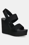 Sandály Calvin Klein Jeans WEDGE SANDAL WEBBING IN černá barva, YW0YW01790
