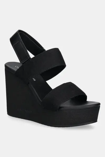 Sandály Calvin Klein Jeans WEDGE SANDAL WEBBING IN černá barva, YW0YW01790