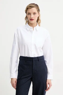 Bavlněná košile A.P.C. chemise boyfriend brodee bílá barva, relaxed, s klasickým límcem, COECK.F12550