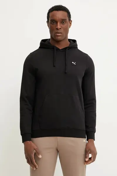 Bavlněná mikina Puma pánská, černá barva, s kapucí, hladká, 684728