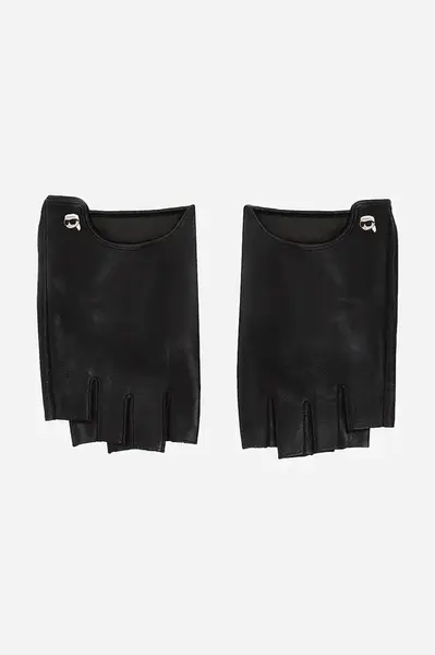 Kožené rukavice bez prstů Karl Lagerfeld dámské, černá barva, A2W33064