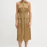 Šaty s příměsí lnu Twinset zelená barva, midi, 251TT2270