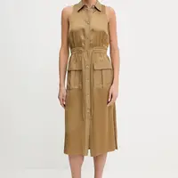 Šaty s příměsí lnu Twinset zelená barva, midi, 251TT2270