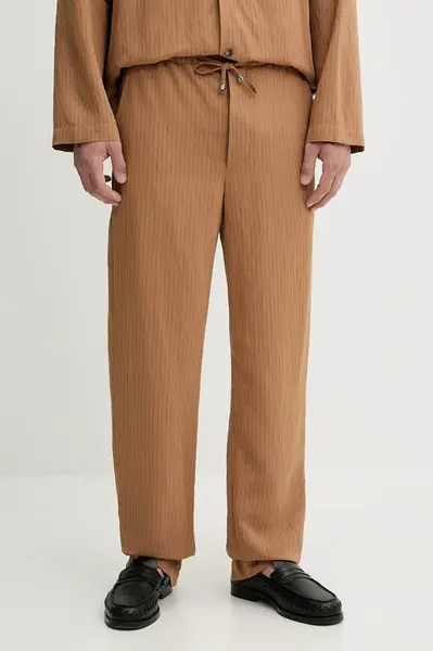 Kalhoty Nanushka DEMIS pánské, hnědá barva, NM25SSPA11675