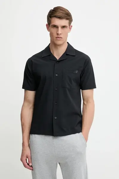 Košile New Balance pánská, černá barva, regular, s klasickým límcem, MT51523BK